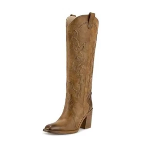 Cowgirl Boots Women Knee High Boots, Embroidered Cowboy Boots with Chunky - Picture 1 of 6