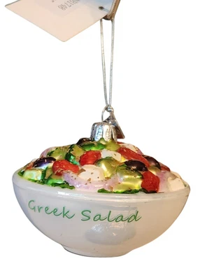 Greek Salad Bowl-Kurt Adler Noble Gems Glass Ornament-FOOD~KA556-NB1748 - Изображение 1 из 2