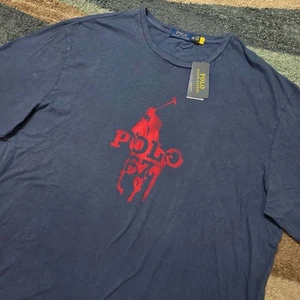 Polo Ralph Lauren 2XLT blu rosso polo 67 Big Pony grafica maglietta nuova con etichetta - Foto 1 di 7
