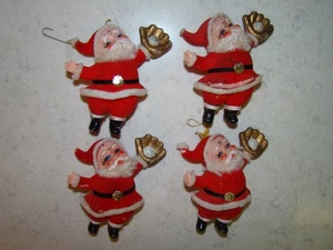 Lot 4 Vintage Santa with Baseball Glove Flocked Plastic Christmas Ornaments - Bild 1 von 9
