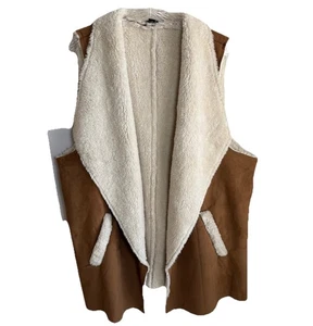 French Laundry Faux Suede Sherpa Lined Open Front Vest Size 3X Hippie Boho Retro - Picture 1 of 6