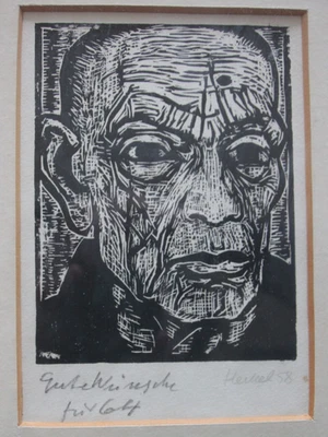 Erich Heckel (1883-1970), Originalholzschnitt „Kopf“, 1958, handsigniert - Bild 1 von 4
