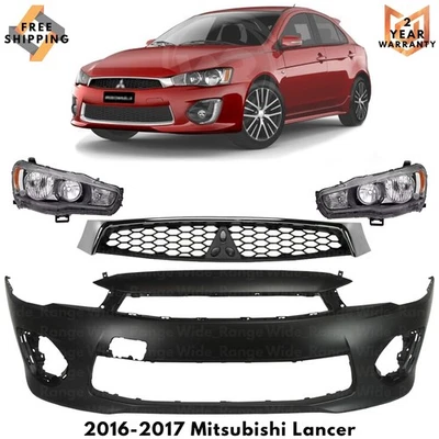 Front Bumper Cover Fascia & Grille Assembly Kit For 2016-2017 Mitsubishi Lancer - Image 1 of 4