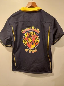 Camicia bowling vintage anni 90 taglia XL nera con giallo Great Balls of Fire Cruisin USA - Foto 1 di 7