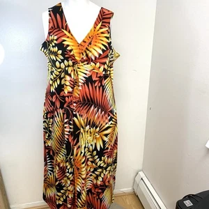 Slinky Brand Maxi Dress 2X Tropical Empire Stretch Floral Vacation Resort USA - Picture 1 of 10