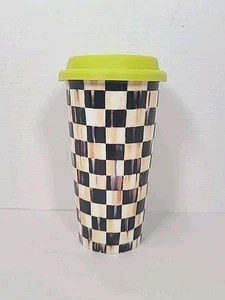 MacKenzie Childs Courtly Check Keramik Reisebecher 7" Kaffeetasse mit Deckel NEU - Bild 1 von 5