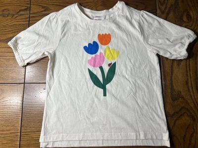 Hanna Andersson Ladybug Tulips Flower Top EUC Girls White Shirt Size 130 8 - Image 1 of 2