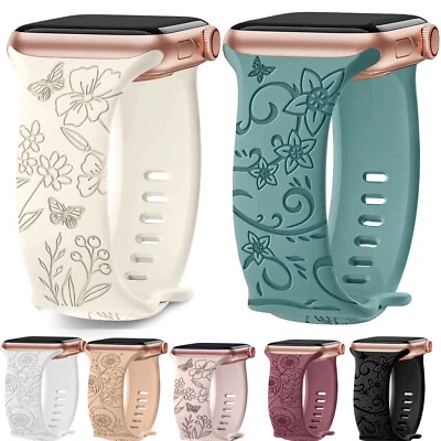 Floral Engraved Strap For Apple Watch Band iwatch Ultra 11 10 9 8 7 6 5 4 3 2 SE - image 1 of 4