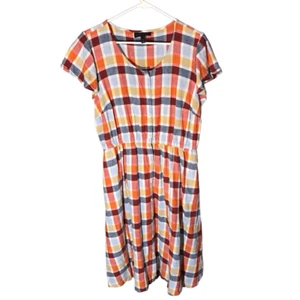 LANE BRYANT checked linen blend Short Sleeve DRESS Sz 14 button front pockets (R - Picture 1 of 5