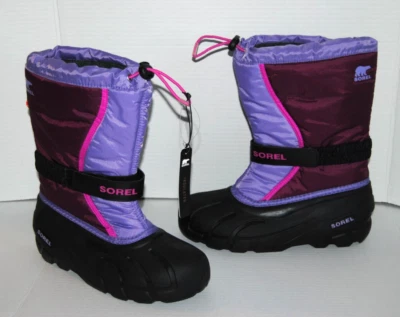 Новый без ценников SOREL Flurry водонепроницаемый снег ботинки фиолетовый регулируемый большой детей размер 6 США/38 ЕС - Изображение 1 из 4