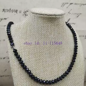 4x6mm Natural Black Faceted Spinel Bead Necklace 18” Gothic Jewelry Everday Wear - Picture 1 of 2
