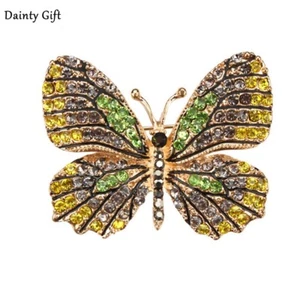 DAINTY Women Yellow Rhinestone Butterfly Insect Animal Scarf Shawl Brooch Pin - Picture 1 of 1
