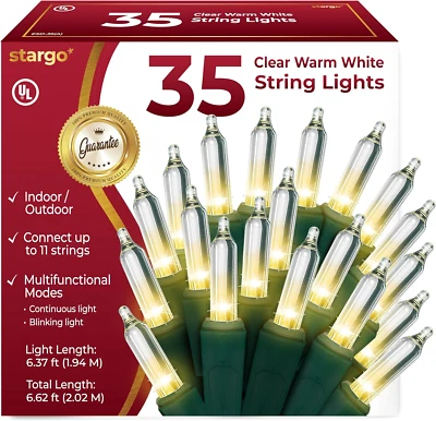 Clear Warm White Christmas Tree Lights 6.3ft String of 35 Incandescent Mini Bulb - Image 1 of 4