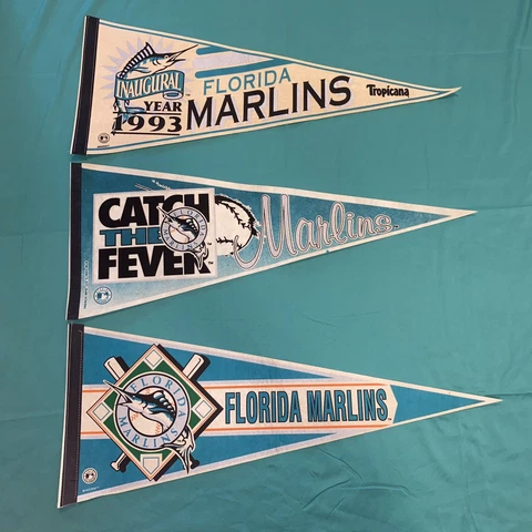 1993 Florida Marlins Inaugural Season Pennant Catch the Fever Lot of 3 Shown Cover