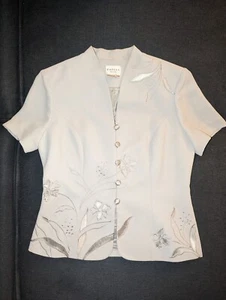 ADRIANNA PAPELL PETITES EMBROIDERED BLAZER SIZE 10P GRAY SKIRT SUIT JACKET - Picture 1 of 6