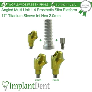 1X Angled Multi Unit 17° 1.4 Prosthetic Slim Platform  Titanium Sleeve Int Hex - Picture 1 of 10