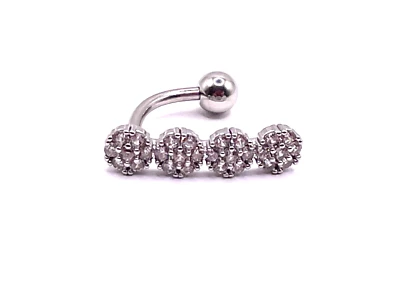 Belly bar reverse flower with 4 fixed flowers encrusted with clear crystals - Image 1 of 4