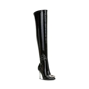 INC Rhinestone Over The Knee Boots Stiletto Heel Pointed Toe Black 6.5 - Picture 1 of 11