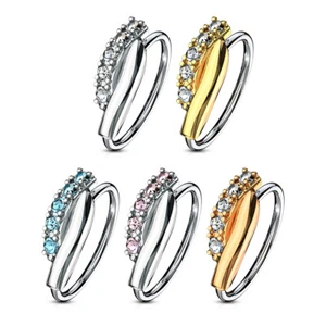 CZ Paved Twisted Bendable Ear Cartilage Daith Tragus Helix Hoop Nose Rings 20G - Picture 1 of 15