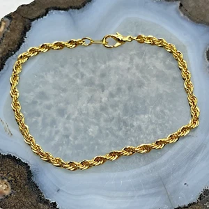 Vintage 18KT Goldtone Metal Rope Bracelet Lobster Clasp 7-3/8" Made In Korea New - Picture 1 of 7