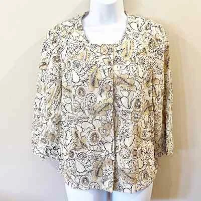 J Jill Linen Blazer Jacket Floral Beige Size Small - Image 1 of 4