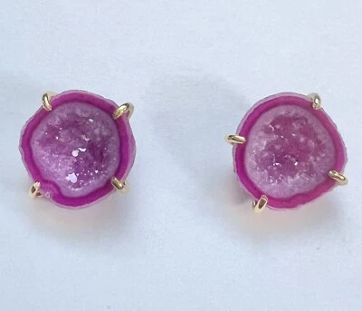 PENDIENTES DRUZY ÁGATA GEODA CHAPADOS EN ORO 0.5" NUEVOS Foto 1 de 3
