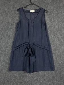 Veronika Maine Womens 8 Shift Dress Navy Sleeveless Drawstring Belted Side Zip - Picture 1 of 10