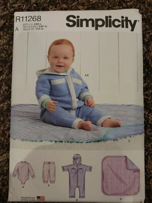 Simplicity R11268 Baby Bodysuit, Jumpsuit, Pants & Blanket Sz XXS-L UNCUT S9459 - Image 1 of 2
