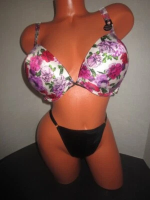 $91 VICTORIA'S SECRET BOMBSHELL SUJETADOR CON CORREA BRILLANTE ~ JUEGO DE TANGA ~ 38D/L NUEVO CON ETIQUETAS Foto 1 de 4