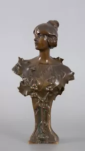 Hans Muller Austrian 1873 - 1937 Bronze Sculpture Maple Leaf Girl c.1910 Signed - Picture 1 of 11