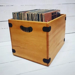 Handcrafted LP Record Box Large 80 12" Albums Vintage Solid Wooden Vinyl Crate - Picture 1 of 8