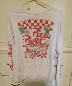 Toy Story Mens Pizza Planet T-Shirt Shirt Alien Flyer XL Long Sleeve White Red - Picture 1 of 6