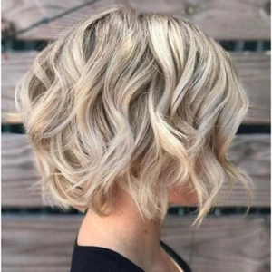 100% Human Hair Short Wavy Balayage Golden Blonde Ash Brown Lace Front Wigs 13x4 - Picture 1 of 4