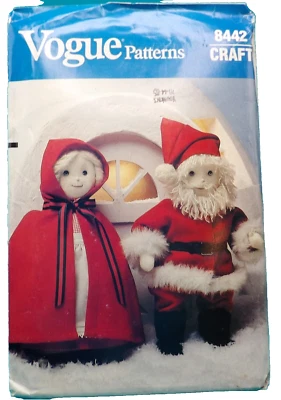 Vogue Craft Pattern 8442 Mr. & Mrs. Santa Claus Dolls Christmas UNCUT - Image 1 of 3