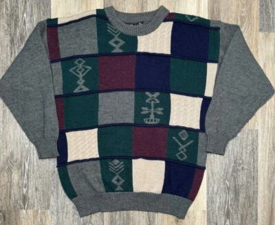 Jed Wear Sweater Crewneck Men's Size Small Geometric Aztec Wool Blend Vintage - Image 1 of 4