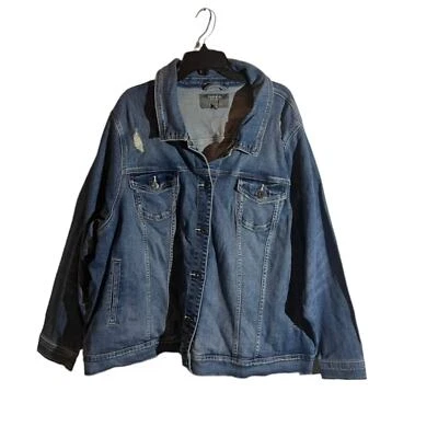 Chaqueta de camionero de mezclilla desgastada Torrid para mujer lavado medio talla 6X (4x 30 ptp) Foto 1 de 4