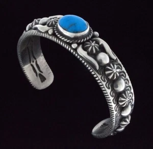 High Grade Natural Kingman Turquoise Bracelet By Navajo Artist Roland Dixson - Picture 1 of 6