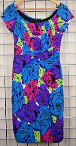 Mini Dress VTG 90s Betsey Johnson Silk Bright Pink Purple Roses Lined Sz S/M - Picture 1 of 13