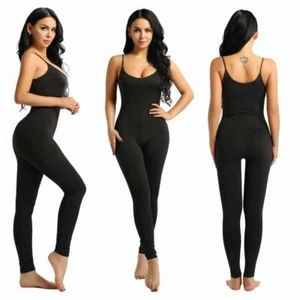 Women Sleeveless Spaghetti Strap Stretchy Tank Unitard Leotard Leggings Bodysuit - Picture 1 of 33