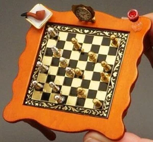 Dollhouse Wood Chess Game Table Set Reutter 1.825/1 w Metal Men Miniature - Picture 1 of 4