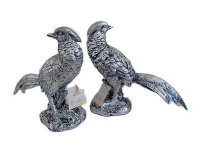 2 Olive & Thyme Pheasant Figurines 8.5" x 9", Metallic Silver, Har - Image 1 of 4