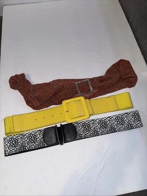 3 Vintage Belts Yellow Patent Leather, Rhinestone & Betsey Johnson - Image 1 of 4