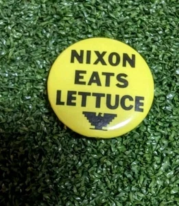 NIXON Eats Lettuce United Farm Workers UFW Salad Bowl Cause Pinback Button - Picture 1 of 2