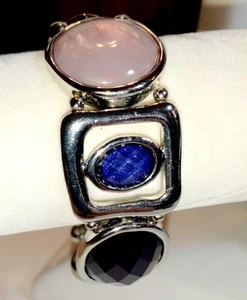 Stretch Panel Armband mehrfarbig Glas Cabachons hochgepolt silberfarben Metall - Bild 1 von 8