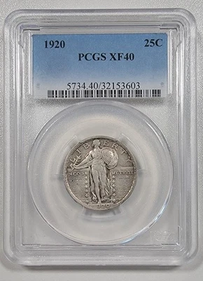 1920 Standing Liberty Quarter 25C, PCGS XF 40, Extra Fine original surfaces - Image 1 of 4