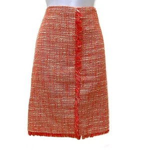 New York & Company korallefarbener Tweed-Bleistiftrock mit ausgefransten Fransen Damengröße 10 - Bild 1 von 8