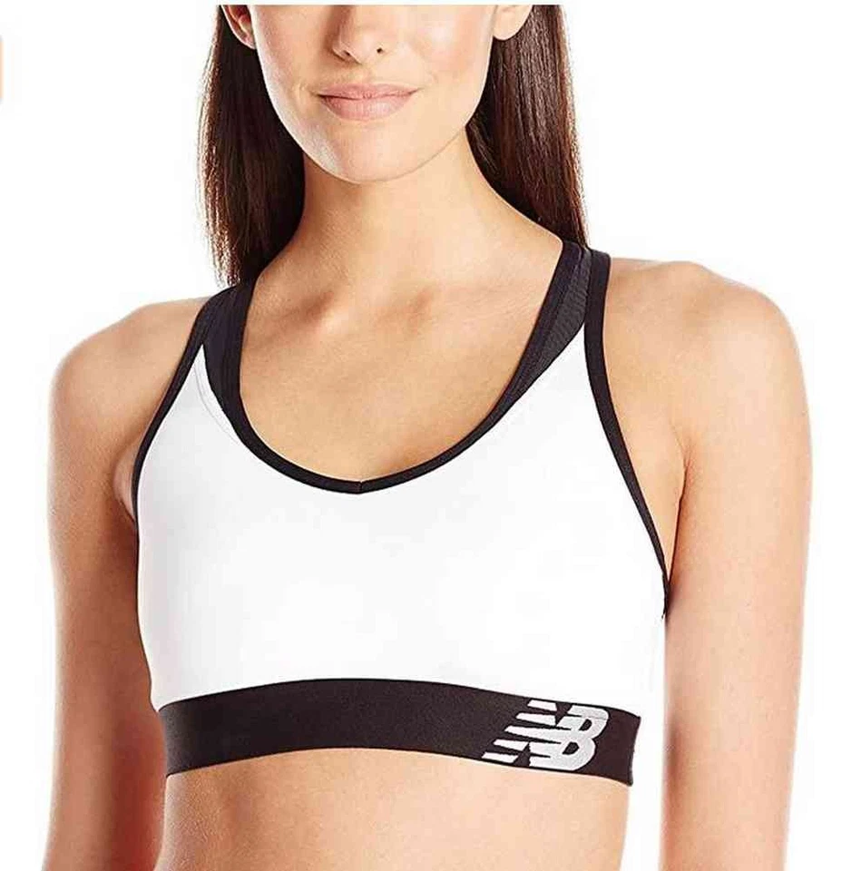 New Balance Women's NB Pace Sports Bra Cutout Racerback Black or White WB71034 - Image 1 of 1