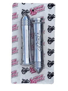 Polished Engraved Curved Motorcycle Hand Grips Pointed Ends Fits Yamaha R6 Pair - Bild 1 von 2