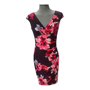 Lauren Ralph Lauren Dress Floral Fitted Sleeveless Shoulder Pad Ruched Size 4 - Picture 1 of 7