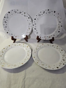 Pampered Chef Dessert Plate Set Of 4 White Gold Celebration Stars - Picture 1 of 3